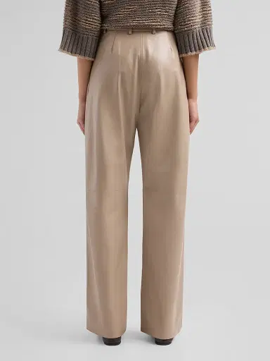 Fabiana Filippi Women's Leather Wide-Leg Pants - Moka Meringa | Thumbnail 3 Fabiana Filippi Women's Leather Wide-Leg Pants - Moka Meringa | Thumbnail 3