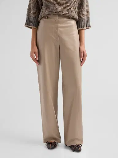 Fabiana Filippi Women's Leather Wide-Leg Pants - Moka Meringa | Thumbnail 4 Fabiana Filippi Women's Leather Wide-Leg Pants - Moka Meringa | Thumbnail 4