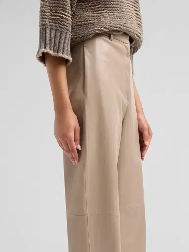 Fabiana Filippi Women's Leather Wide-Leg Pants - Moka Meringa | Thumbnail 5 Fabiana Filippi Women's Leather Wide-Leg Pants - Moka Meringa | Thumbnail 5