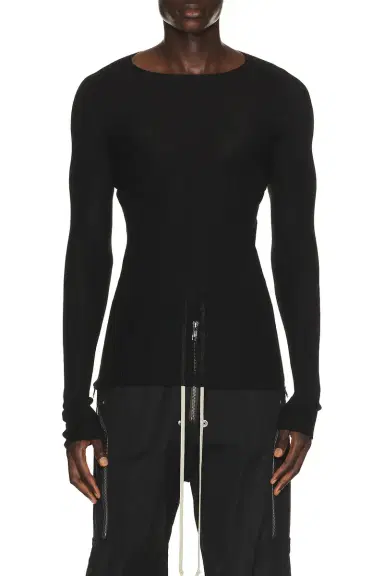Rick Owens Ribbed Round Neck Shirt | Thumbnail 1 Rick Owens Ribbed Round Neck Shirt | Thumbnail 1