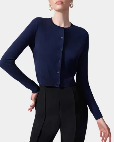 Carolina Herrera Cotton-Silk Crop Crewneck Cardigan | Thumbnail 4 Carolina Herrera Cotton-Silk Crop Crewneck Cardigan | Thumbnail 4