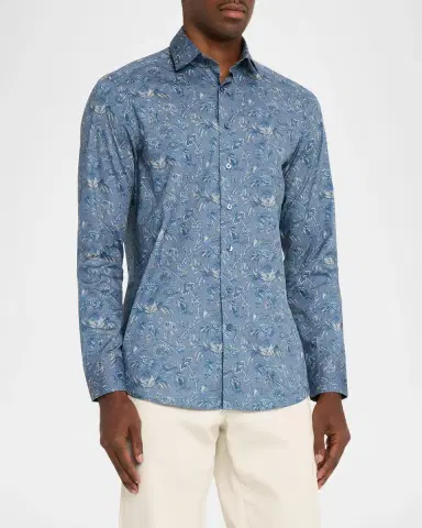 Etro Men's Cotton-Stretch Paisley Sport Shirt | Thumbnail 4 Etro Men's Cotton-Stretch Paisley Sport Shirt | Thumbnail 4