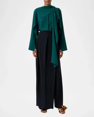 Akris Silk Crepe Sleeve Panel Button-Down Blouse | Thumbnail 2 Akris Silk Crepe Sleeve Panel Button-Down Blouse | Thumbnail 2