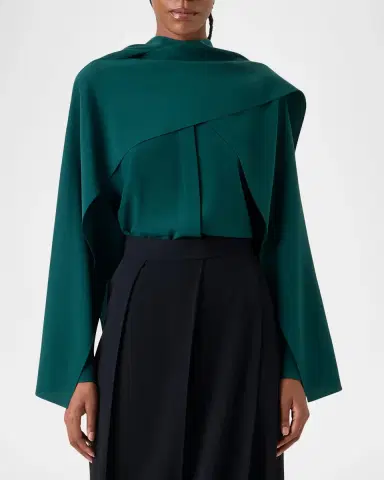 Akris Silk Crepe Sleeve Panel Button-Down Blouse | Thumbnail 4 Akris Silk Crepe Sleeve Panel Button-Down Blouse | Thumbnail 4
