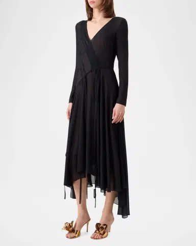 Akris Asymmetric Seamed Silk Georgette Long-Sleeve Midi Dress | Thumbnail 4 Akris Asymmetric Seamed Silk Georgette Long-Sleeve Midi Dress | Thumbnail 4