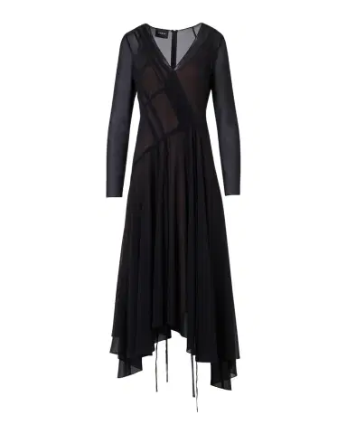 Akris Asymmetric Seamed Silk Georgette Long-Sleeve Midi Dress | Thumbnail 1 Akris Asymmetric Seamed Silk Georgette Long-Sleeve Midi Dress | Thumbnail 1