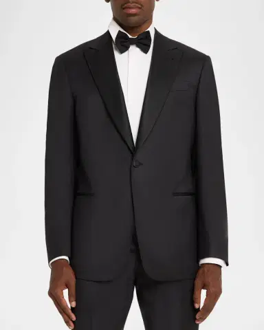 Giorgio Armani Men's Diamond-Woven Stretch-Virgin Wool Tuxedo | Thumbnail 4 Giorgio Armani Men's Diamond-Woven Stretch-Virgin Wool Tuxedo | Thumbnail 4