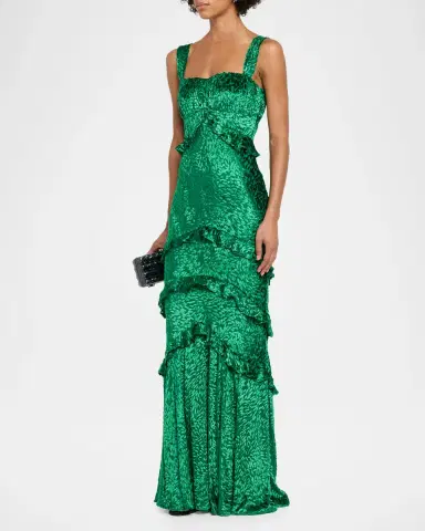 Saloni Chandra Floral Ruffled Gown | Thumbnail 4 Saloni Chandra Floral Ruffled Gown | Thumbnail 4