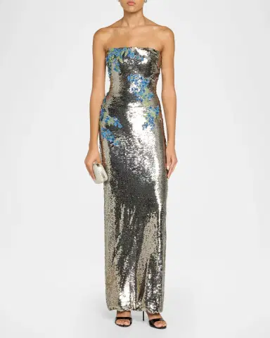 MONIQUE LHUILLIER Textured Strapless Column Gown | Thumbnail 2 MONIQUE LHUILLIER Textured Strapless Column Gown | Thumbnail 2