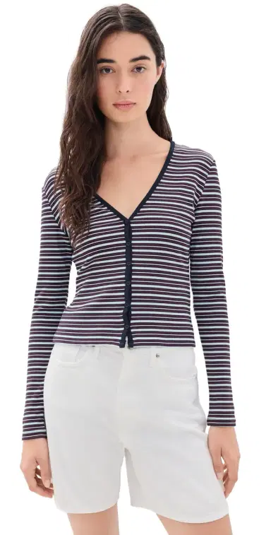 Good American The Rib Cardigan Ivy tripe | Thumbnail 1 Good American The Rib Cardigan Ivy tripe | Thumbnail 1