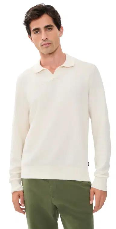 BOSS H-Lomarino Collared Sweater Off White | Thumbnail 1 BOSS H-Lomarino Collared Sweater Off White | Thumbnail 1