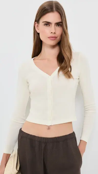 ENZA COSTA upima Cotton V Neck Cardigan Cloud | Thumbnail 2 ENZA COSTA upima Cotton V Neck Cardigan Cloud | Thumbnail 2