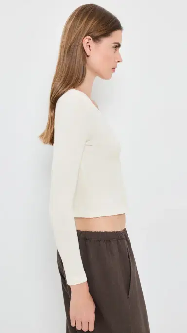 ENZA COSTA upima Cotton V Neck Cardigan Cloud | Thumbnail 4 ENZA COSTA upima Cotton V Neck Cardigan Cloud | Thumbnail 4