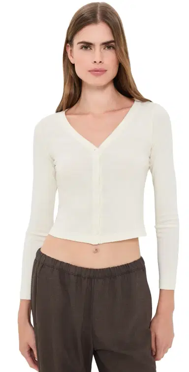 ENZA COSTA upima Cotton V Neck Cardigan Cloud | Thumbnail 1 ENZA COSTA upima Cotton V Neck Cardigan Cloud | Thumbnail 1
