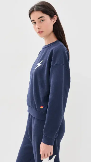 Aviator Nation Bolt titch Crew Sweatshirt Navy/White | Thumbnail 4 Aviator Nation Bolt titch Crew Sweatshirt Navy/White | Thumbnail 4