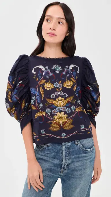 Farm Rio Golden Nature Navy Blue Blouse Golden Nature Navy Blue | Thumbnail 2 Farm Rio Golden Nature Navy Blue Blouse Golden Nature Navy Blue | Thumbnail 2