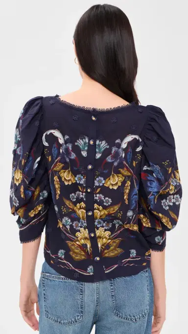 Farm Rio Golden Nature Navy Blue Blouse Golden Nature Navy Blue | Thumbnail 3 Farm Rio Golden Nature Navy Blue Blouse Golden Nature Navy Blue | Thumbnail 3