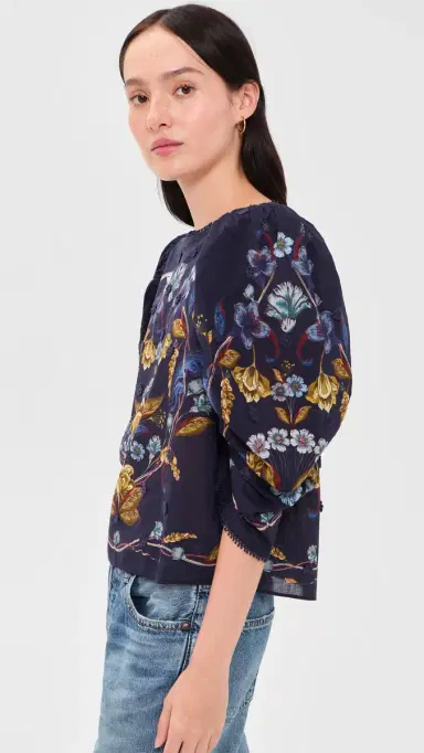 Farm Rio Golden Nature Navy Blue Blouse Golden Nature Navy Blue | Thumbnail 4 Farm Rio Golden Nature Navy Blue Blouse Golden Nature Navy Blue | Thumbnail 4