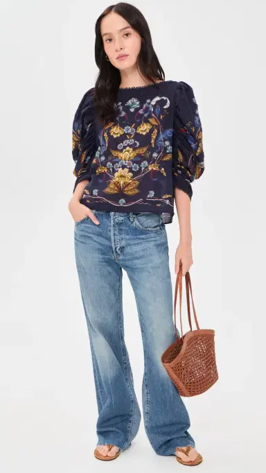 Farm Rio Golden Nature Navy Blue Blouse Golden Nature Navy Blue | Thumbnail 5 Farm Rio Golden Nature Navy Blue Blouse Golden Nature Navy Blue | Thumbnail 5