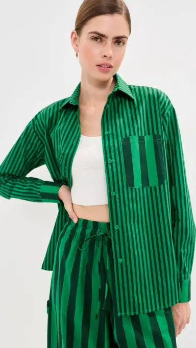 LE BOP Winnie Button Down Green/Dark Green tripe | Thumbnail 2 LE BOP Winnie Button Down Green/Dark Green tripe | Thumbnail 2