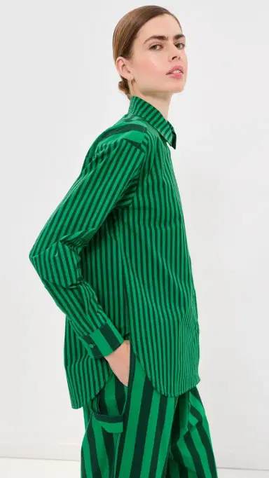 LE BOP Winnie Button Down Green/Dark Green tripe | Thumbnail 4 LE BOP Winnie Button Down Green/Dark Green tripe | Thumbnail 4