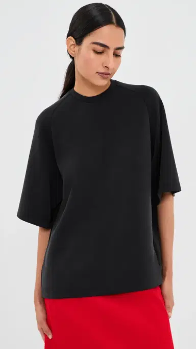 Tibi Featherweight Neoprene Baseball Tee Black | Thumbnail 2 Tibi Featherweight Neoprene Baseball Tee Black | Thumbnail 2
