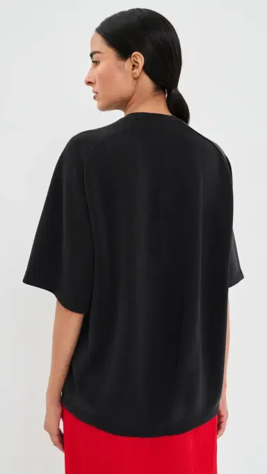 Tibi Featherweight Neoprene Baseball Tee Black | Thumbnail 3 Tibi Featherweight Neoprene Baseball Tee Black | Thumbnail 3