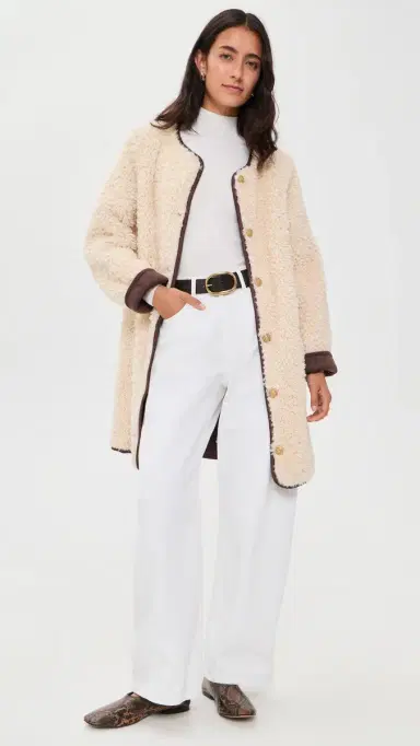 ALICE + OLIVIA Alma Long Faux Suede Teddy Coat Chino/Dark Chocolate | Thumbnail 5 ALICE + OLIVIA Alma Long Faux Suede Teddy Coat Chino/Dark Chocolate | Thumbnail 5