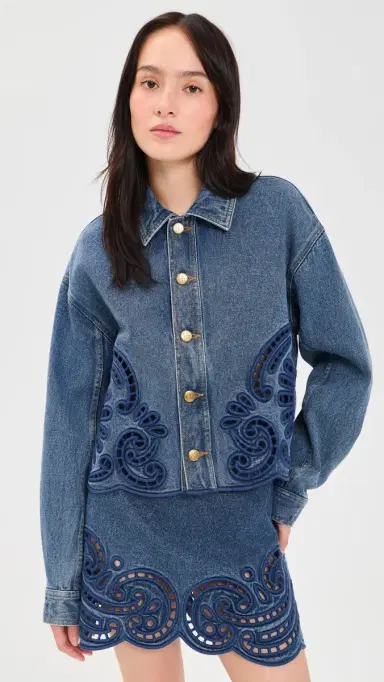 Ulla Johnson The Bobbi Denim Eyelet Jacket | Thumbnail 2 Ulla Johnson The Bobbi Denim Eyelet Jacket | Thumbnail 2