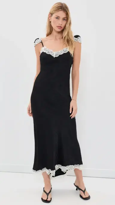 Another Girl Lace Trim atin Maxi lip Dress Black | Thumbnail 2 Another Girl Lace Trim atin Maxi lip Dress Black | Thumbnail 2