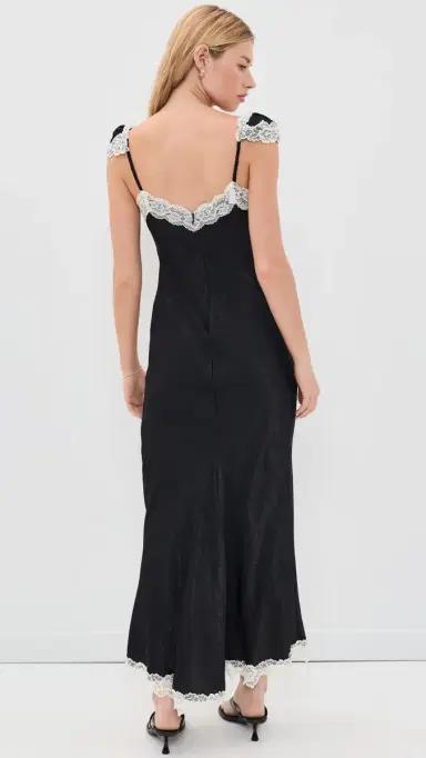 Another Girl Lace Trim atin Maxi lip Dress Black | Thumbnail 3 Another Girl Lace Trim atin Maxi lip Dress Black | Thumbnail 3