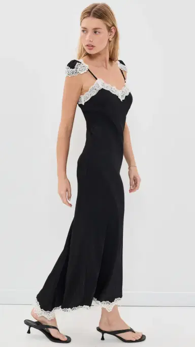 Another Girl Lace Trim atin Maxi lip Dress Black | Thumbnail 4 Another Girl Lace Trim atin Maxi lip Dress Black | Thumbnail 4