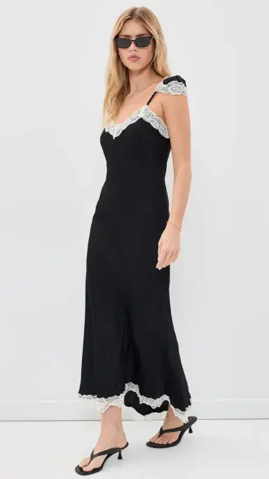 Another Girl Lace Trim atin Maxi lip Dress Black | Thumbnail 5 Another Girl Lace Trim atin Maxi lip Dress Black | Thumbnail 5