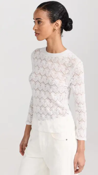 Vince Fine Lace 3/4 Sleeve Crew Neck Top | Thumbnail 4 Vince Fine Lace 3/4 Sleeve Crew Neck Top | Thumbnail 4