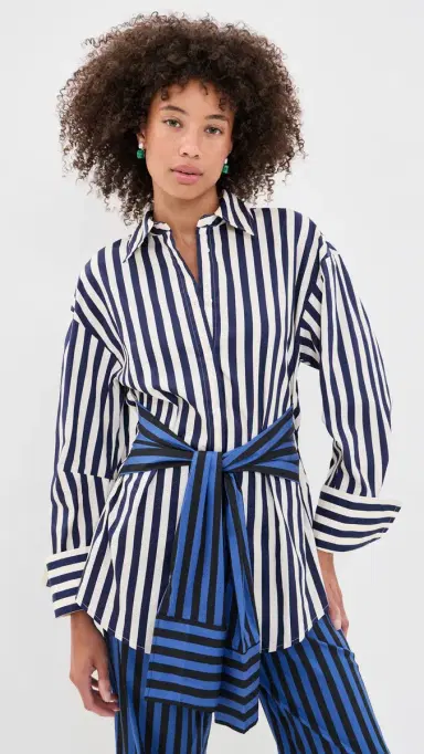 SIMONMILLER Inna Poplin Button Down Shirt Cobalt tripe Combo | Thumbnail 2 SIMONMILLER Inna Poplin Button Down Shirt Cobalt tripe Combo | Thumbnail 2