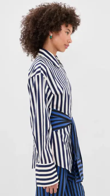 SIMONMILLER Inna Poplin Button Down Shirt Cobalt tripe Combo | Thumbnail 4 SIMONMILLER Inna Poplin Button Down Shirt Cobalt tripe Combo | Thumbnail 4