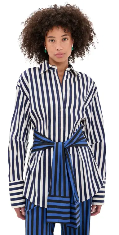 SIMONMILLER Inna Poplin Button Down Shirt Cobalt tripe Combo | Thumbnail 1 SIMONMILLER Inna Poplin Button Down Shirt Cobalt tripe Combo | Thumbnail 1