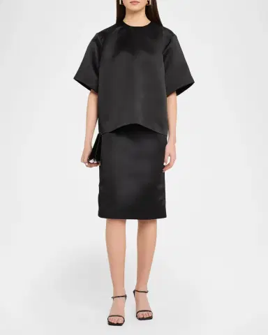 TOTEME Duchess Satin Sheath Knee-Length Skirt | Thumbnail 2 TOTEME Duchess Satin Sheath Knee-Length Skirt | Thumbnail 2