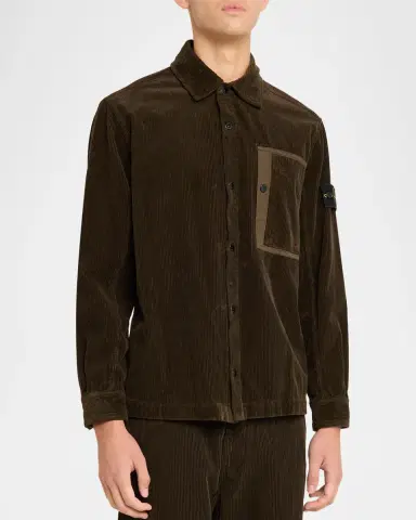 Stone Island Men's Corduroy Layered Pocket Button-Down Shirt | Thumbnail 4 Stone Island Men's Corduroy Layered Pocket Button-Down Shirt | Thumbnail 4