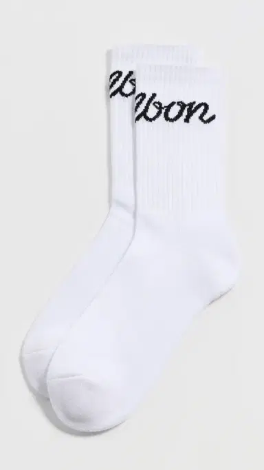 Malbon Bon Script Crew Socks White One Size | Thumbnail 2 Malbon Bon Script Crew Socks White One Size | Thumbnail 2