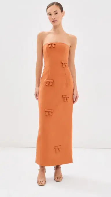 LEO LIN Rayna Bow Bustier Maxi Dress Ochre | Thumbnail 2 LEO LIN Rayna Bow Bustier Maxi Dress Ochre | Thumbnail 2