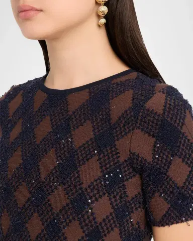 Oscar de la Renta Shimmering Argyle Knit Short-Sleeve Mini Dress | Thumbnail 5 Oscar de la Renta Shimmering Argyle Knit Short-Sleeve Mini Dress | Thumbnail 5