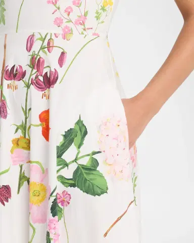 Oscar de la Renta Short-Sleeve Mixed Botanical Cotton Poplin Midi Day Dress | Thumbnail 5 Oscar de la Renta Short-Sleeve Mixed Botanical Cotton Poplin Midi Day Dress | Thumbnail 5
