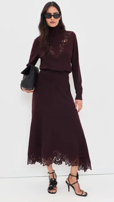 Zimmermann Valiant Merino Wool Lace Turtleneck Sweater Mahogany | Thumbnail 5 Zimmermann Valiant Merino Wool Lace Turtleneck Sweater Mahogany | Thumbnail 5