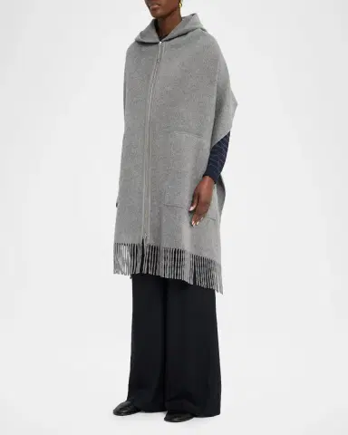 Lafayette 148 New York Fringed Double-Face Cashmere Hooded Poncho | Thumbnail 4 Lafayette 148 New York Fringed Double-Face Cashmere Hooded Poncho | Thumbnail 4