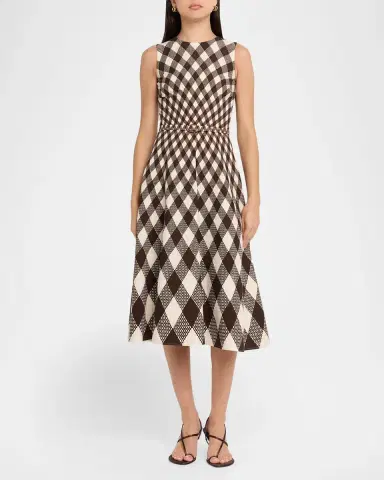 Oscar de la Renta Sleeveless Argyle Wool Belted Midi Dress | Thumbnail 2 Oscar de la Renta Sleeveless Argyle Wool Belted Midi Dress | Thumbnail 2