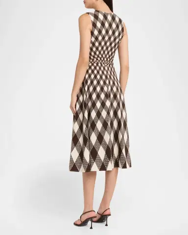 Oscar de la Renta Sleeveless Argyle Wool Belted Midi Dress | Thumbnail 3 Oscar de la Renta Sleeveless Argyle Wool Belted Midi Dress | Thumbnail 3