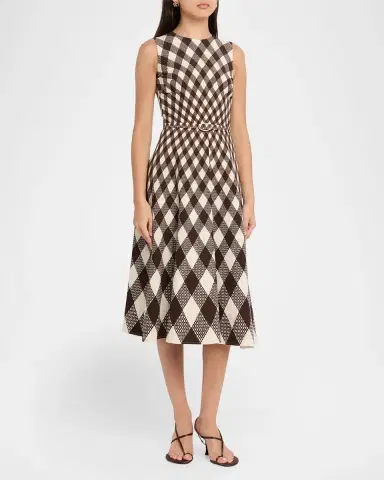 Oscar de la Renta Sleeveless Argyle Wool Belted Midi Dress | Thumbnail 4 Oscar de la Renta Sleeveless Argyle Wool Belted Midi Dress | Thumbnail 4