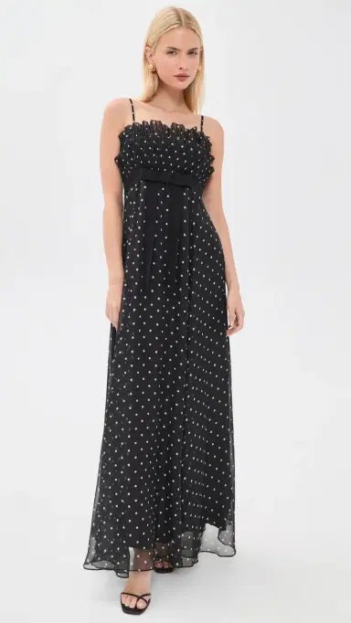 Zimmermann Frill Pleated Midi Dress Black Dot | Thumbnail 2 Zimmermann Frill Pleated Midi Dress Black Dot | Thumbnail 2