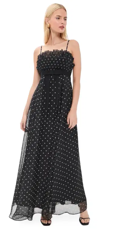 Zimmermann Frill Pleated Midi Dress Black Dot | Thumbnail 1 Zimmermann Frill Pleated Midi Dress Black Dot | Thumbnail 1